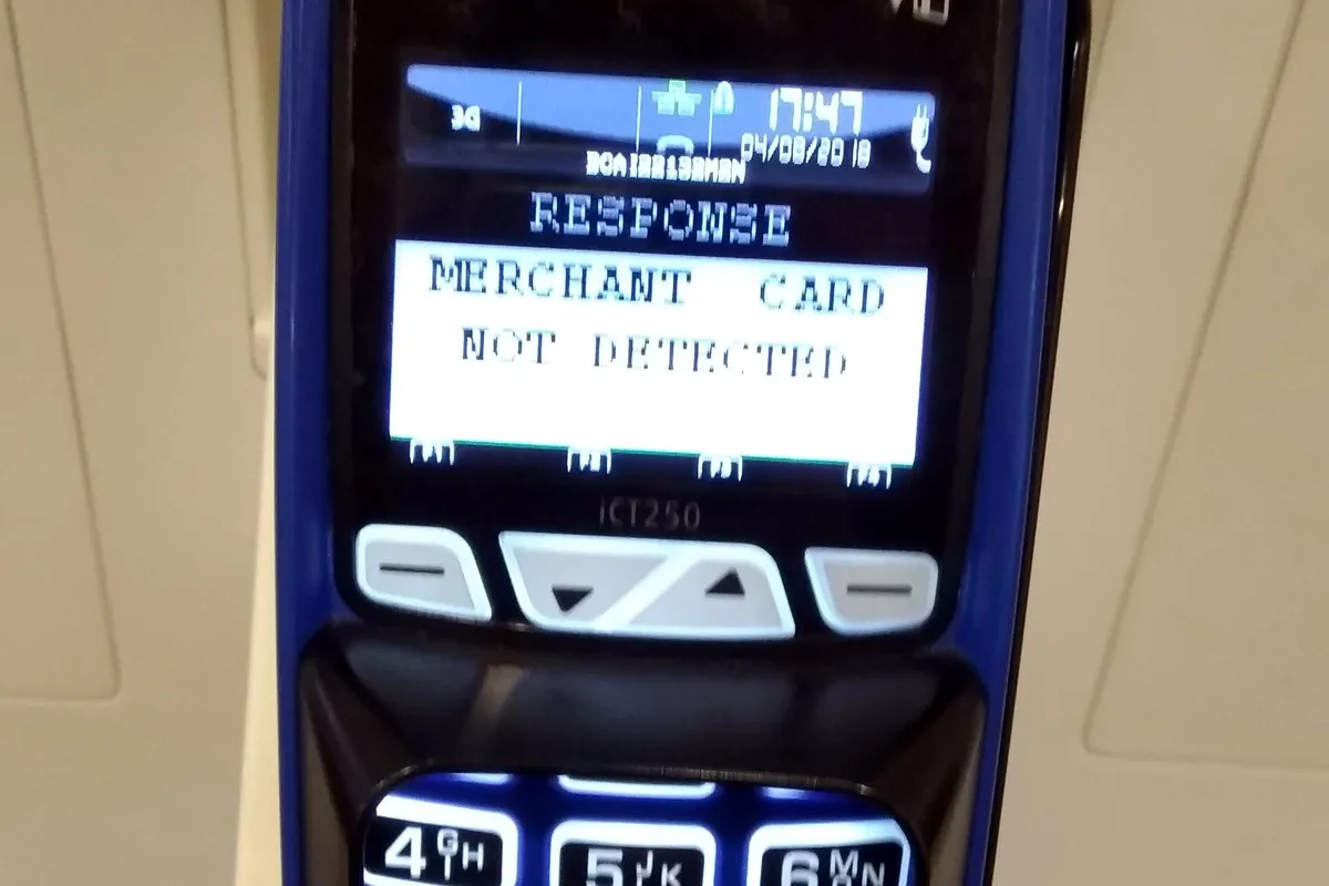 Card payment terminal with its screen and keypad