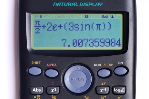 Scientific calculator with a calculation shown on its display
