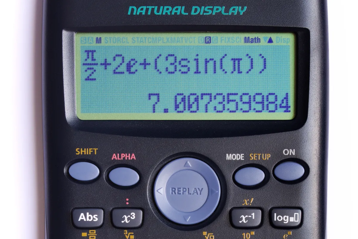 Scientific calculator with a calculation shown on its display