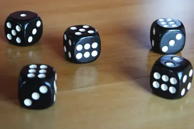 Red dice on a casino table