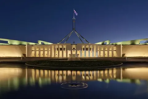 Parliament House in Canberra at dusk