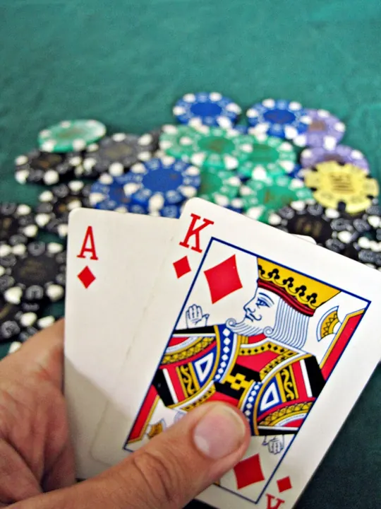 Winning blackjack hand with chips