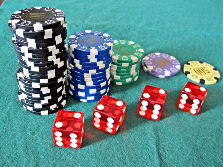 Dice and chips on a casino table