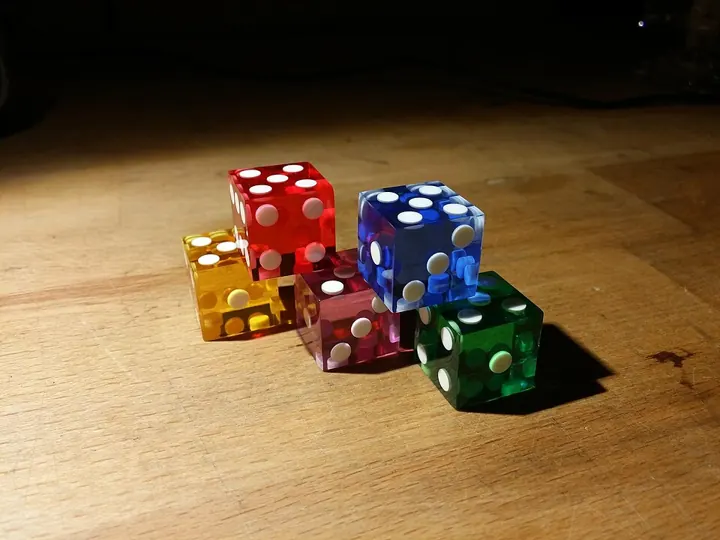 Red dice on a casino table